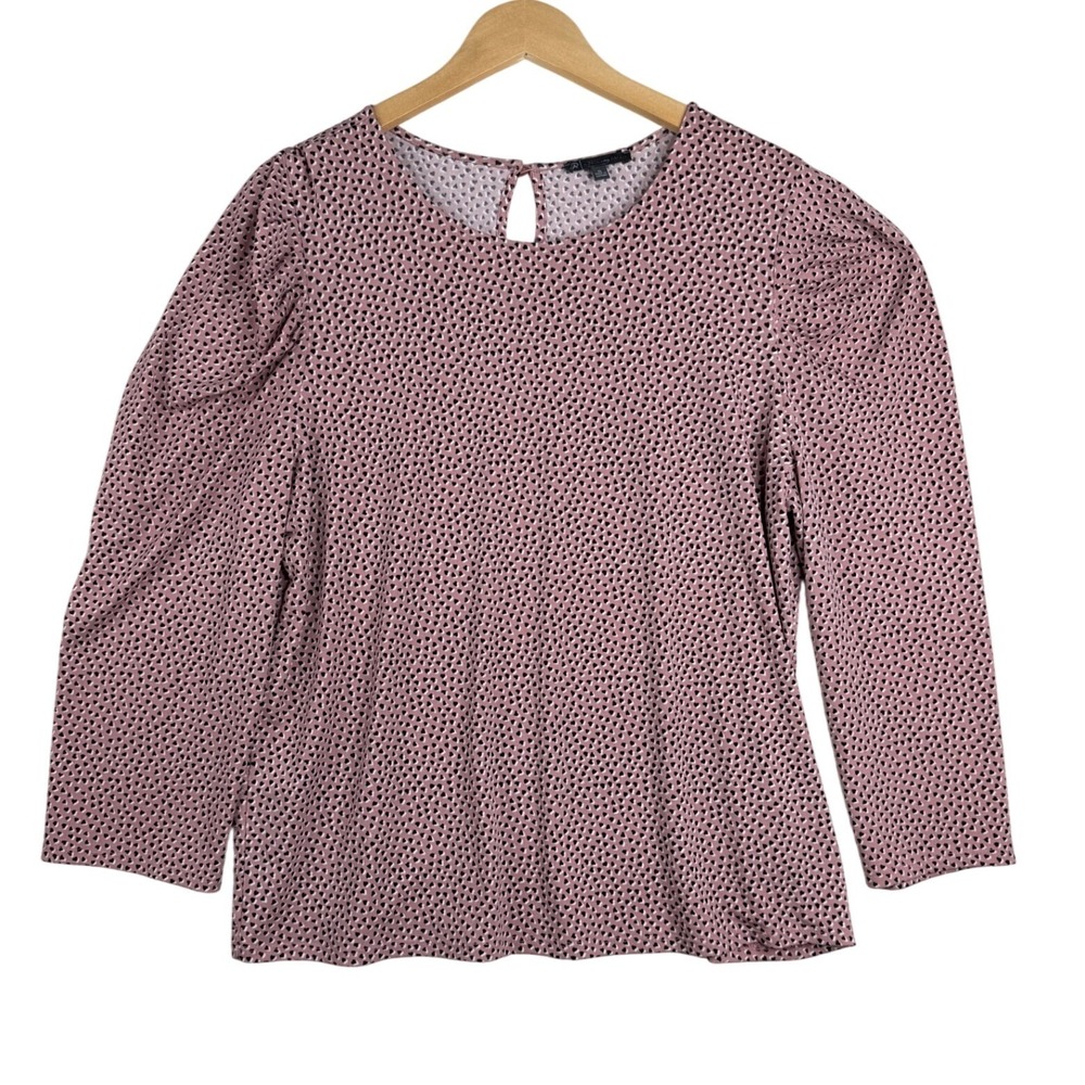 Adrianna Papell Heart Print 3/4 Sleeve Pleated Blouse size XL Pink/Black